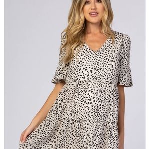 Pink Clover Beige Animal ruffle sleeve maternity dress Sz L